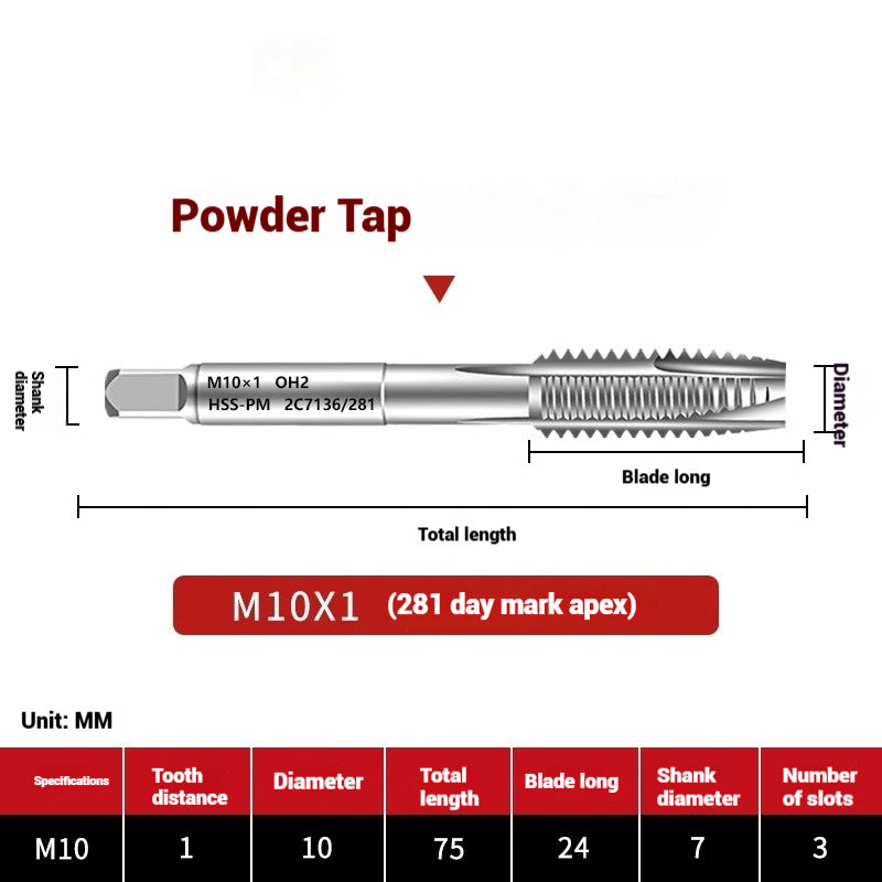 1107-OST powder high-speed steel taps Japanese standard apex screw tip spiral coarse teeth powder metallurgy tapping taps Shandong Denso Pricision Tools Co.,Ltd.